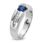 14k White Gold Mens Polished Square Lab Created Sapphire and 1/5 Carat AA Quality Diamond Ring - Sophia Jewelers