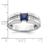 14k White Gold Mens Polished Square Lab Created Sapphire and 1/5 Carat AA Quality Diamond Ring - Sophia Jewelers
