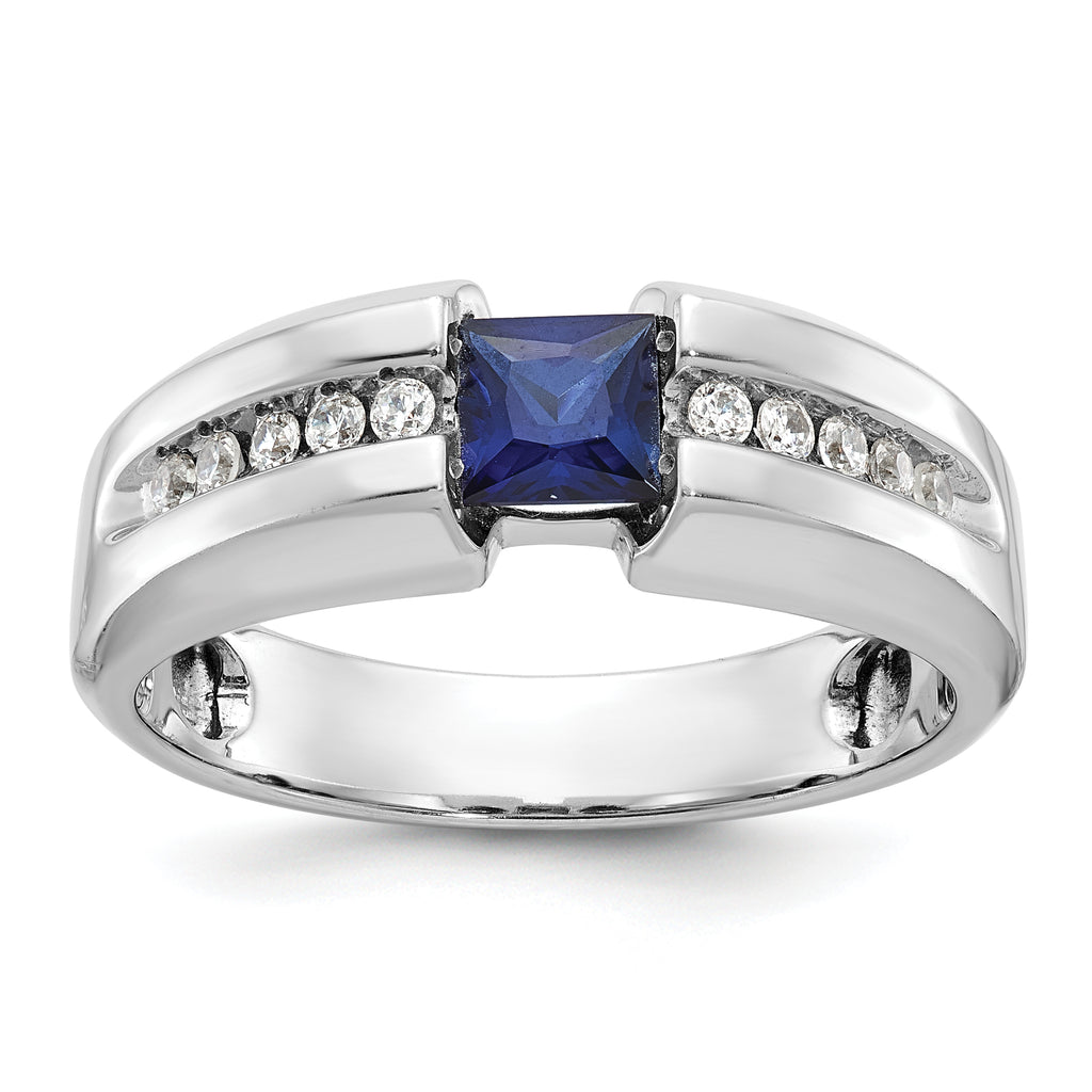 14k White Gold Polished Square Gemstone and Diamond Mens Ring Mounting, Mounting Only - Sophia Jewelers