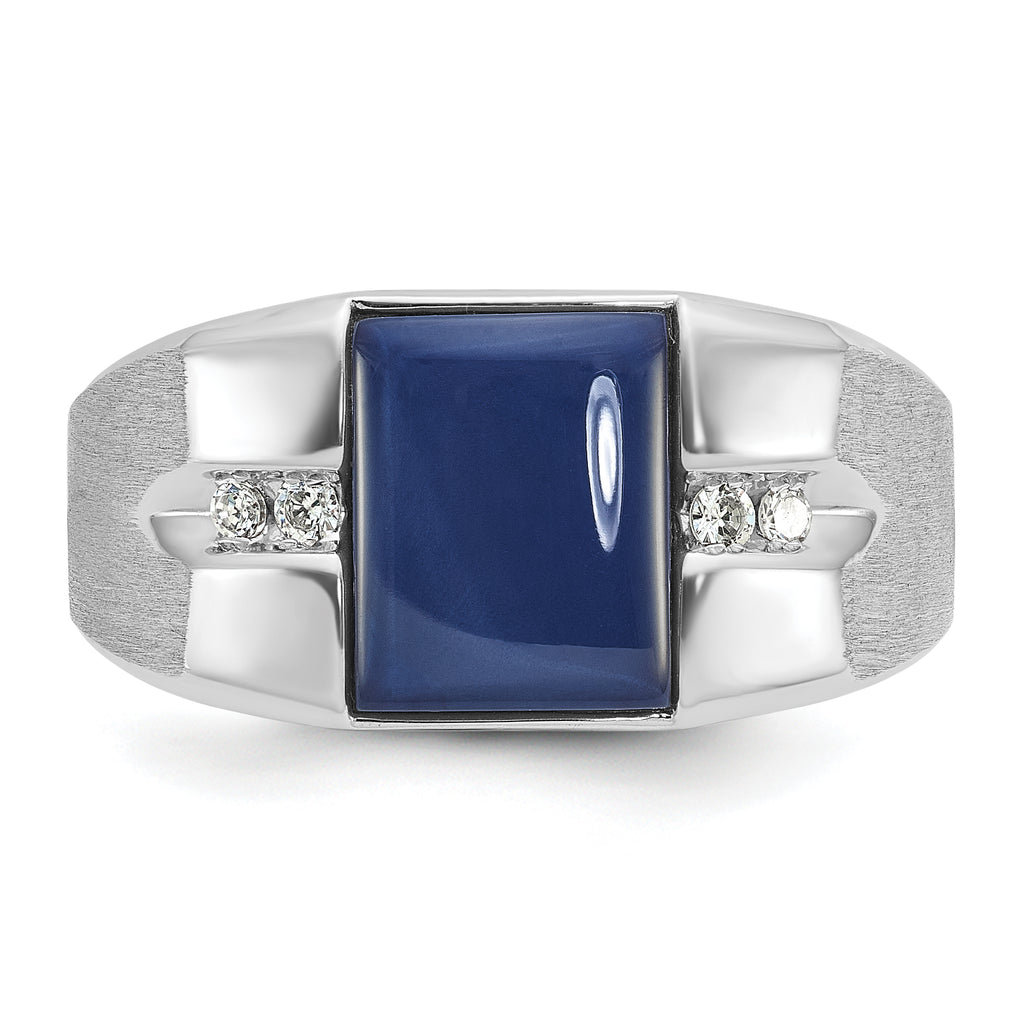 10kw Men's Cr.Blue Star Sapphire and Diamond Satin Complete Ring