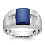 10kw Men's Cr.Blue Star Sapphire and Diamond Satin Complete Ring