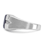 14k White Gold Mens Rectangle Lab Created Blue Star Sapphire and 1/15 carat Diamond Satin Complete R - Sophia Jewelers