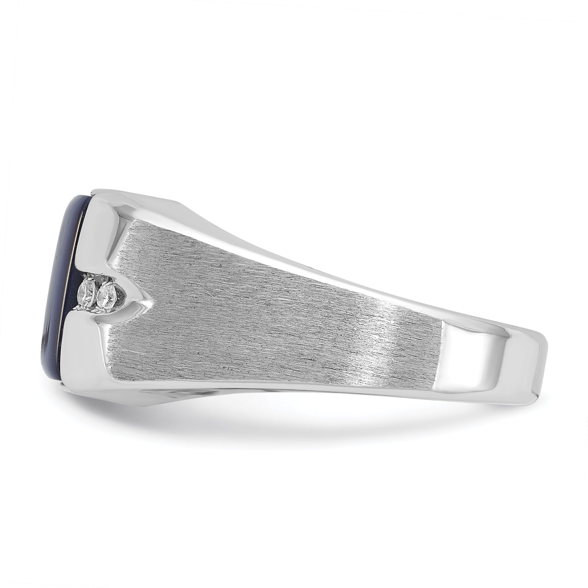 14k White Gold Mens Rectangle Lab Created Blue Star Sapphire and 1/15 carat Diamond Satin Complete R - Sophia Jewelers