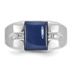14k White Gold Mens Rectangle Gemstone and Diamond Satin Ring Mounting, Mounting Only - Sophia Jewelers
