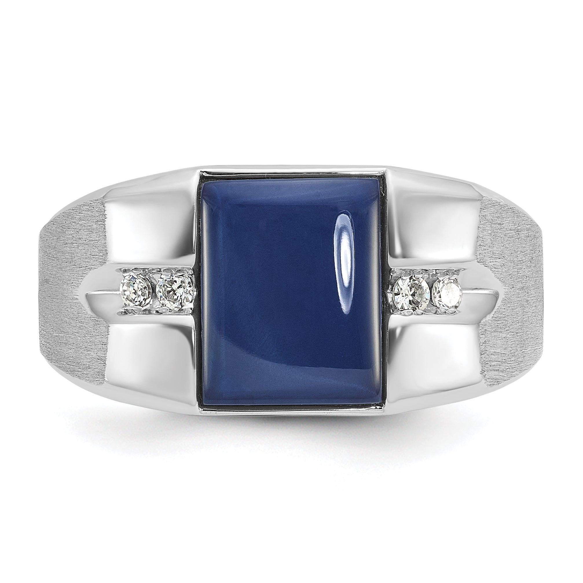 14k White Gold Mens Rectangle Gemstone and Diamond Satin Ring Mounting, Mounting Only - Sophia Jewelers