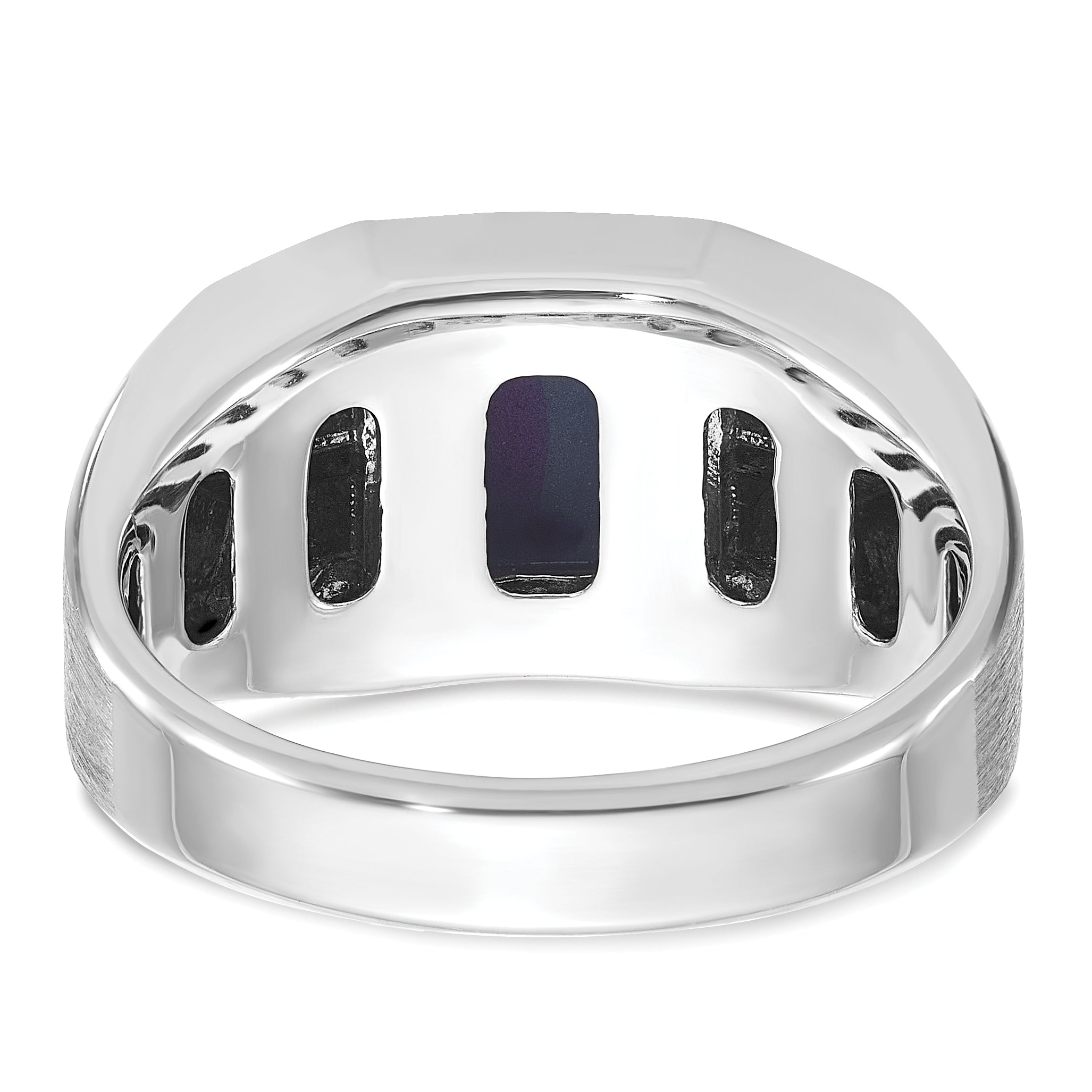14k White Gold Mens Rectangle Gemstone and Diamond Satin Ring Mounting, Mounting Only - Sophia Jewelers