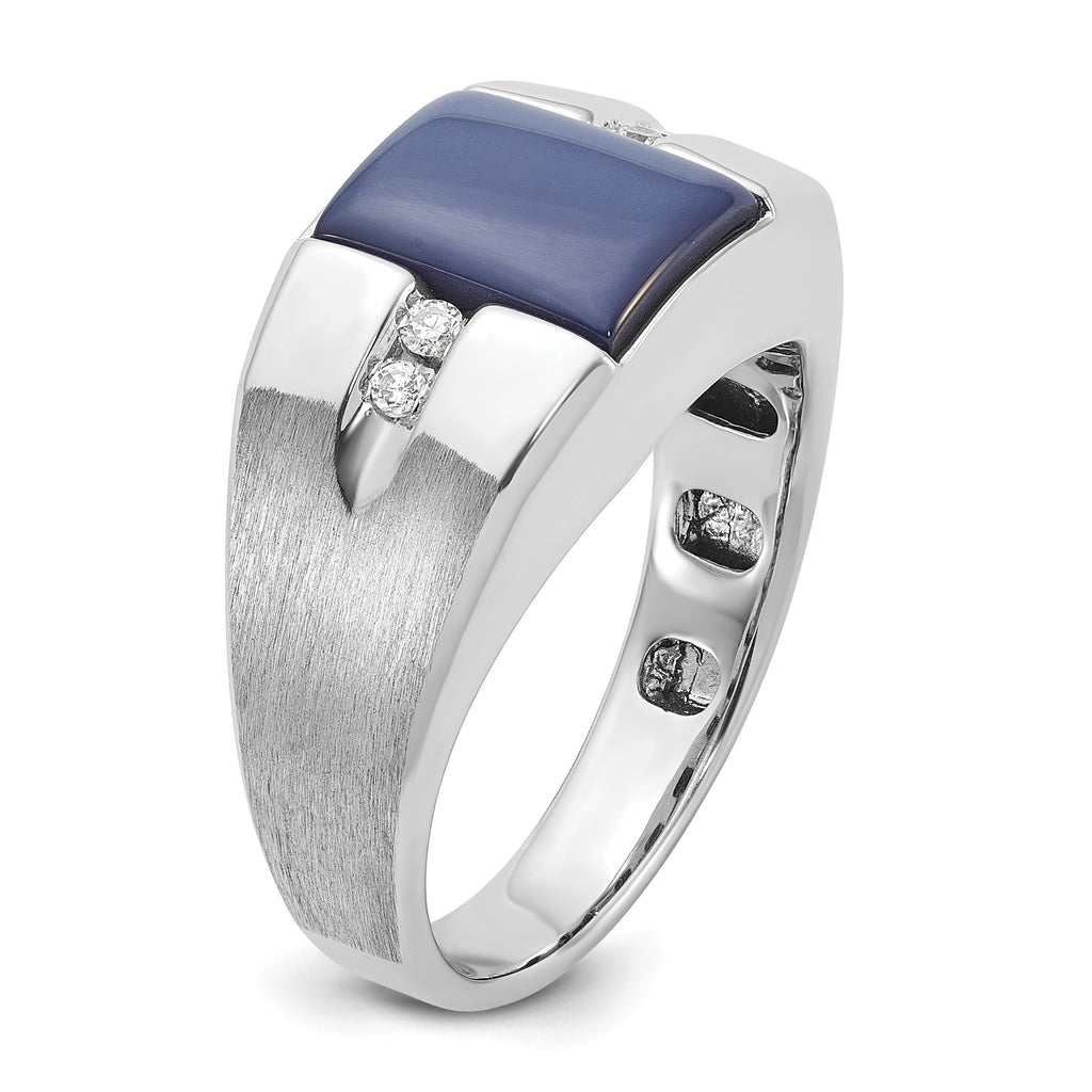 14k White Gold Mens Rectangle Gemstone and Diamond Satin Ring Mounting, Mounting Only - Sophia Jewelers