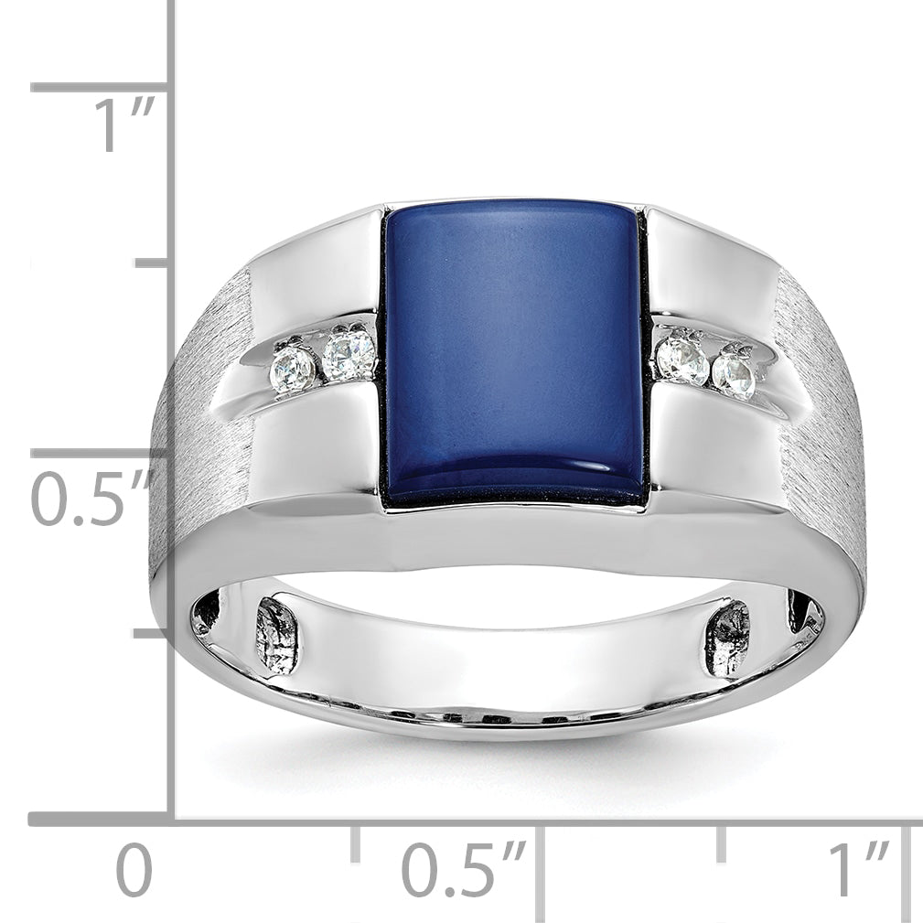 14k White Gold Mens Rectangle Gemstone and Diamond Satin Ring Mounting, Mounting Only - Sophia Jewelers