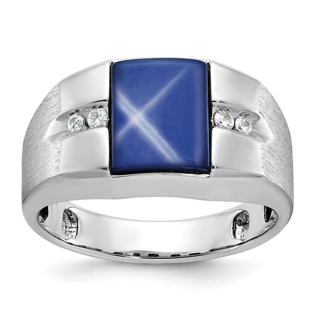 14k White Gold Mens Rectangle Gemstone and Diamond Satin Ring Mounting, Mounting Only - Sophia Jewelers