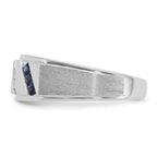 14k White Gold Satin Lab Created Sapphire and 1/10 carat Diamond Complete Mens Ring - Sophia Jewelers