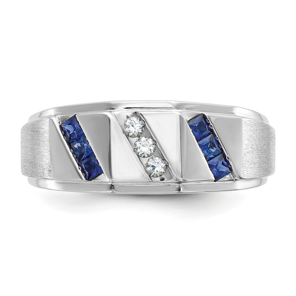 14k White Gold Satin Sapphire/Diamond Mens Ring Mounting, Mounting Only - Sophia Jewelers
