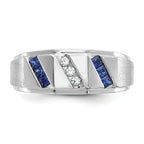 14k White Gold Satin Sapphire/Diamond Mens Ring Mounting, Mounting Only - Sophia Jewelers