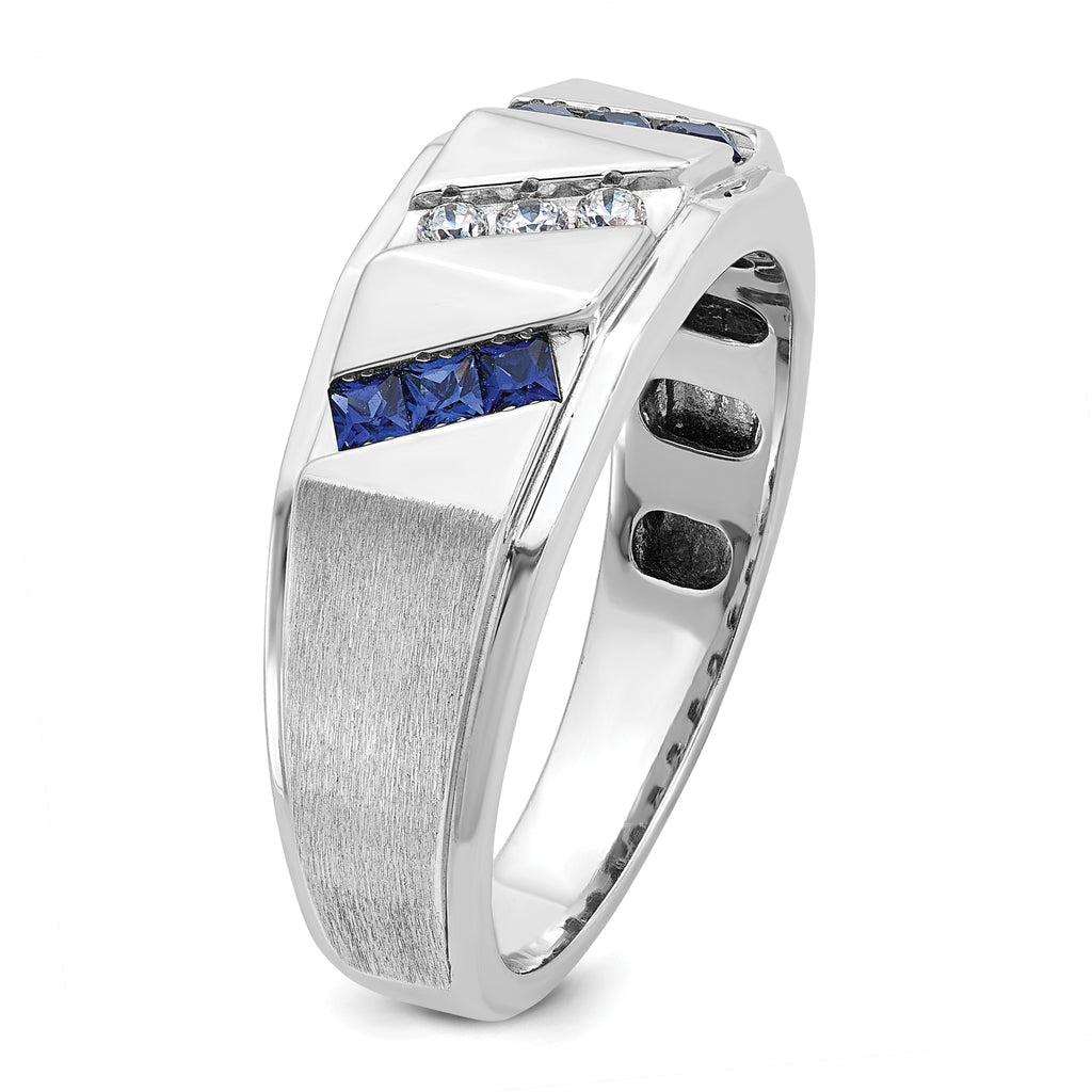 14k White Gold Satin Sapphire/Diamond Mens Ring Mounting, Mounting Only - Sophia Jewelers