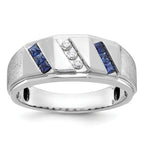 14k White Gold Satin Lab Created Sapphire and 1/10 carat Diamond Complete Mens Ring - Sophia Jewelers