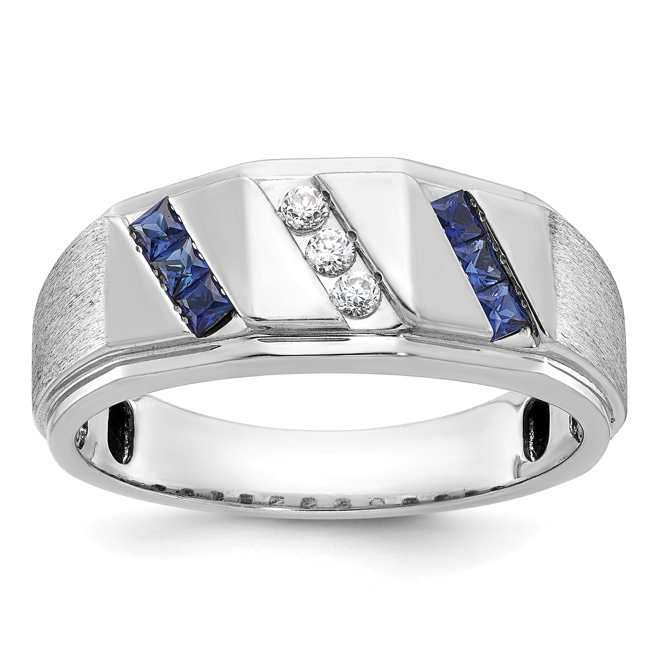 14k White Gold Satin Sapphire/Diamond Mens Ring Mounting, Mounting Only - Sophia Jewelers Main image