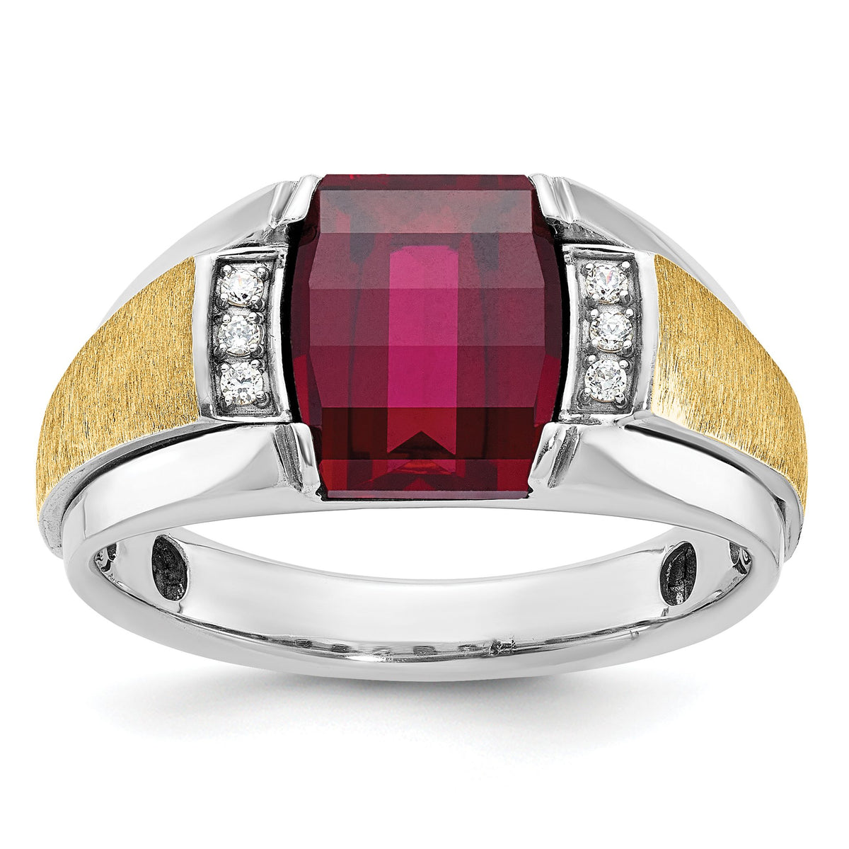 Men's Lab-Created Ruby & Diamond Ring in 14K Two-Tone Gold (1/20 ct. tw.), Size 10 - Sophia Jewelers Main image