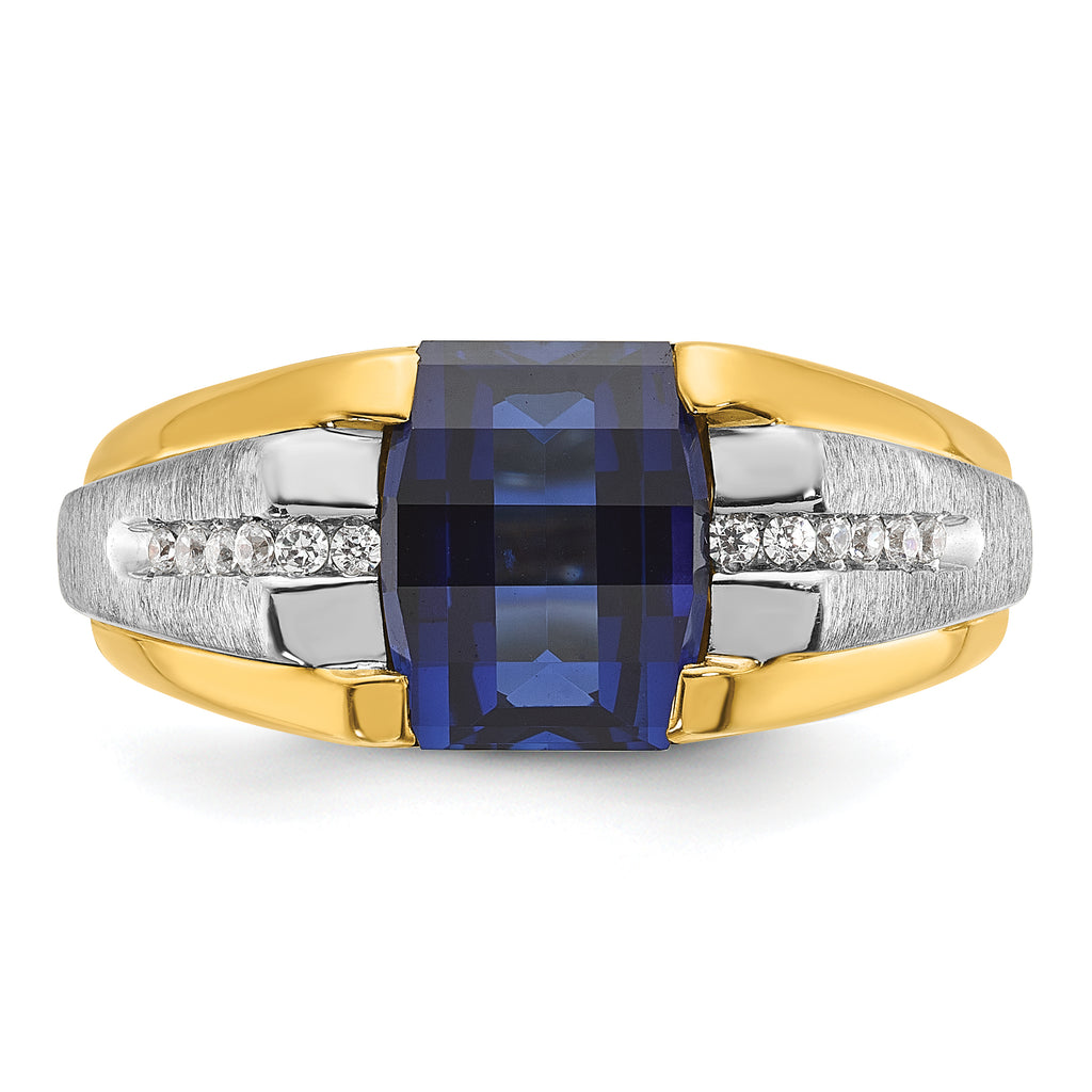 10k Two-tone Men's Cr. Sapphire and Diamond Complete Ring