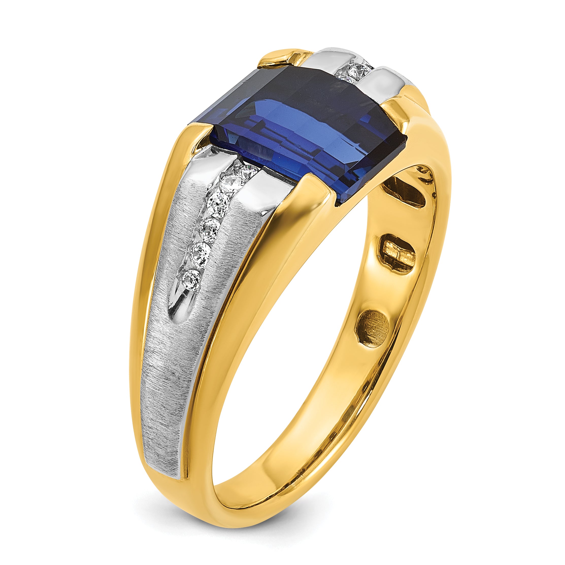 10k Two-tone Men's Cr. Sapphire and Diamond Complete Ring