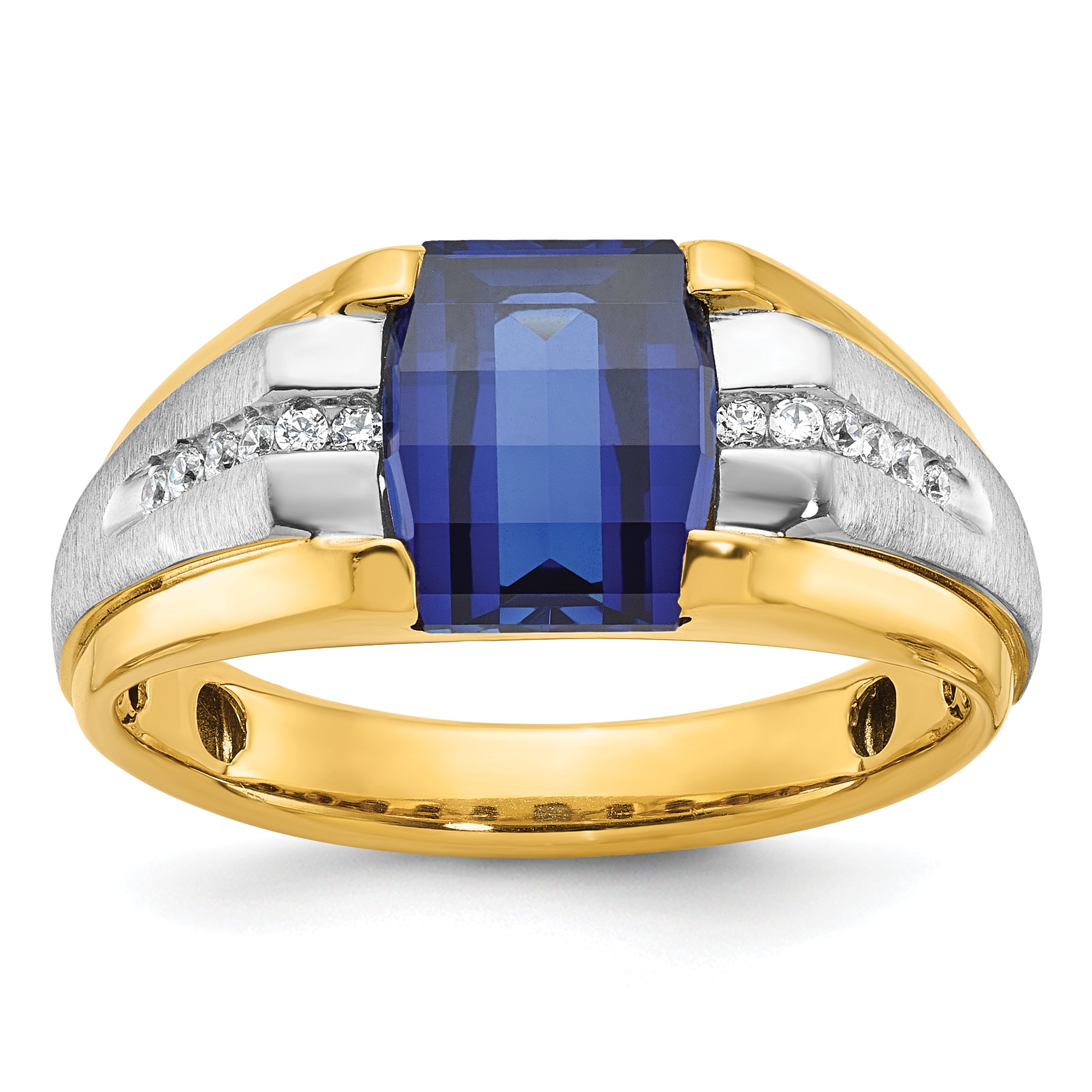 10k Two-tone Men's Cr. Sapphire and Diamond Complete Ring Main image
