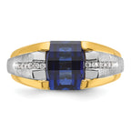 14k Two-tone Mens Barrel Lab Created Sapphire and 1/8 carat Diamond Complete Ring - Sophia Jewelers