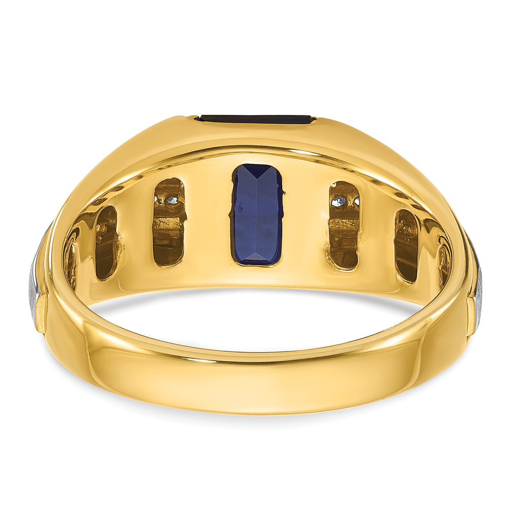 14k Two-tone Mens Barrel Lab Created Sapphire and 1/8 carat Diamond Complete Ring - Sophia Jewelers