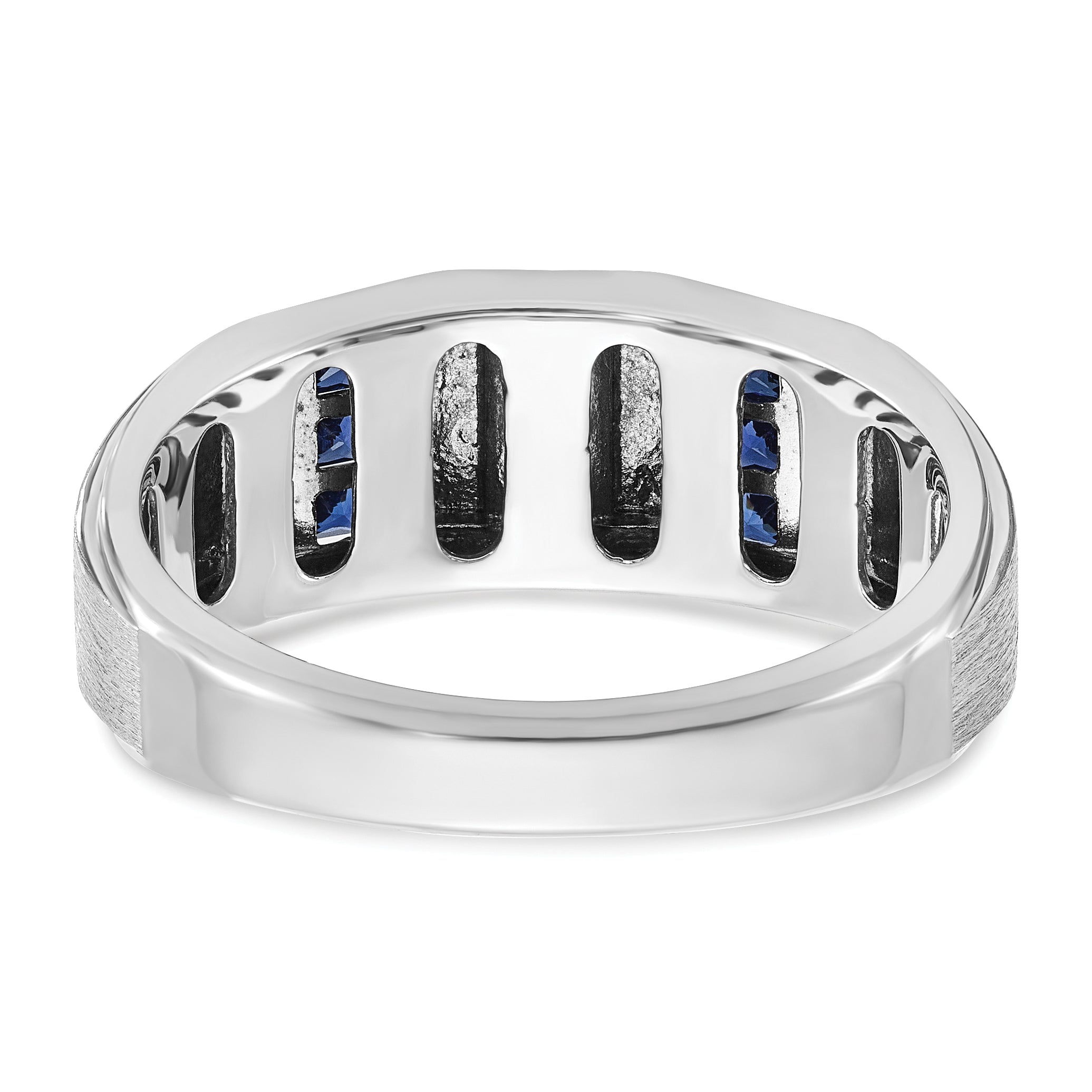 14k White Gold Men's Polished and Satin 3-Row Ring Mounting, Mounting Only - Sophia Jewelers