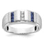 14k White Gold Men's Polished and Satin 3-Row Lab Created Sapphire and 1/10 Carat AA Quality Diamond - Sophia Jewelers
