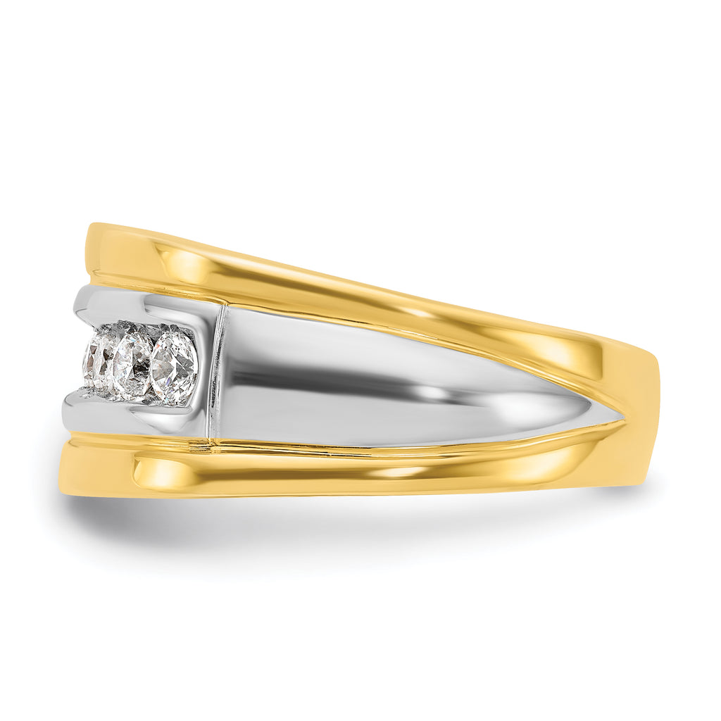 14k Two-tone Men's Polished and Grooved 7-Stone Ring Mounting, Mounting Only - Sophia Jewelers