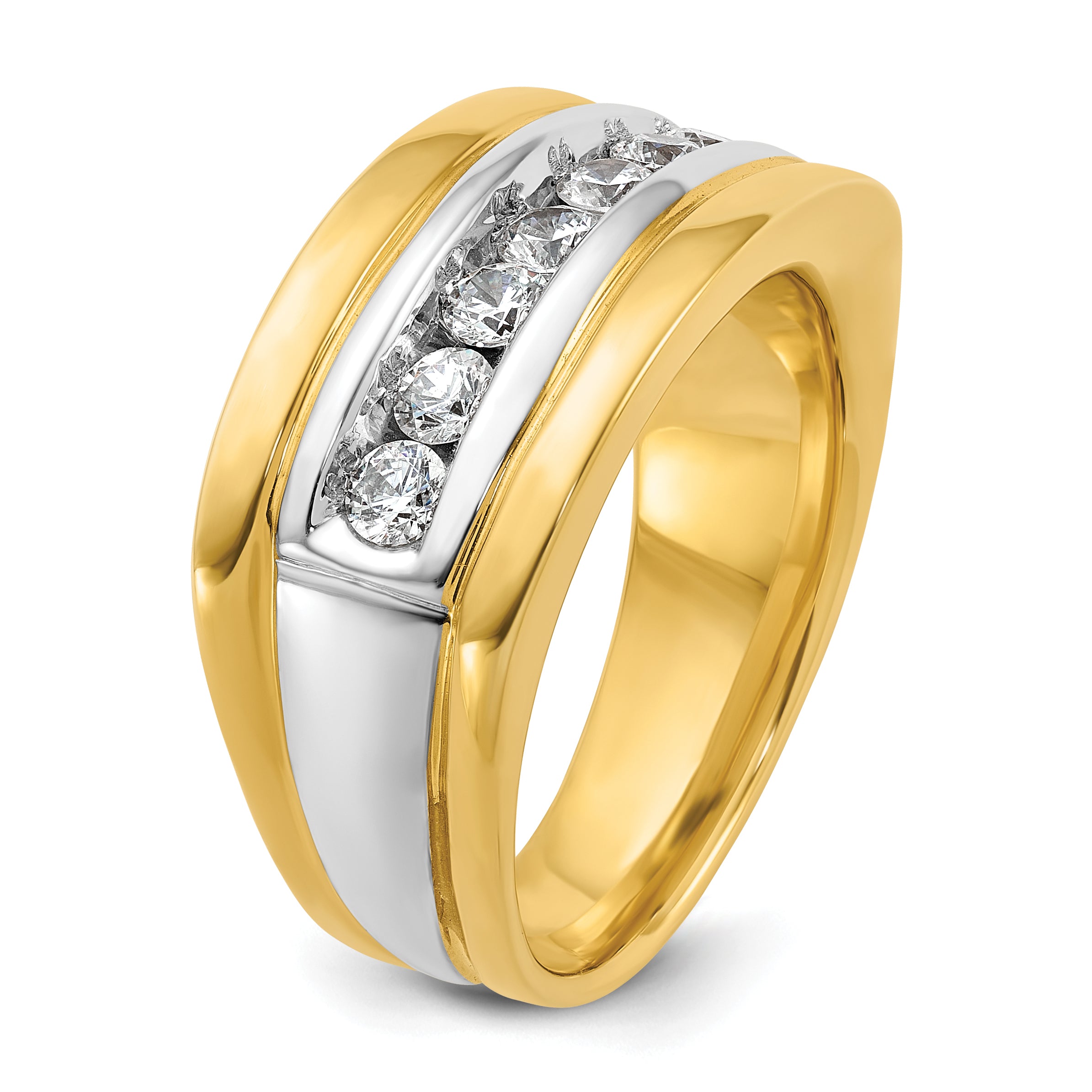 14k Two-tone Men's Polished and Grooved 7-Stone Ring Mounting, Mounting Only - Sophia Jewelers
