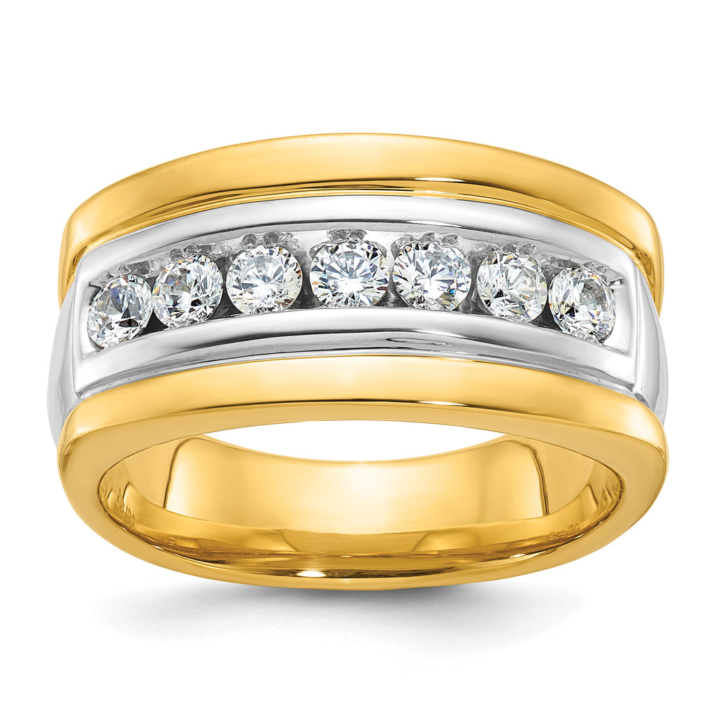 14k Two-tone Men's Polished and Grooved 7-Stone Ring Mounting, Mounting Only - Sophia Jewelers