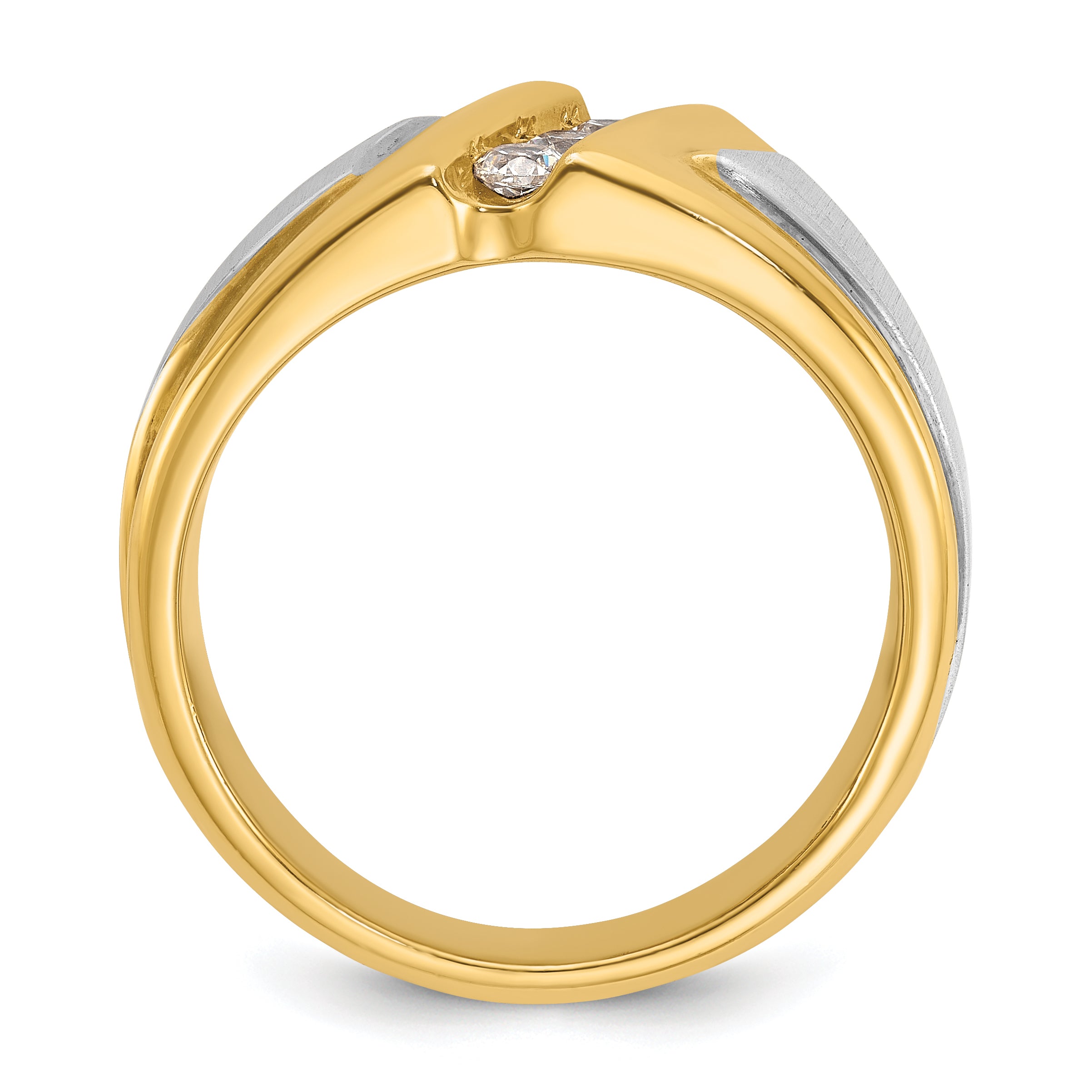 10k Two-tone Men's Polished and Satin 3-Stone 1/4 Carat A Quality Diamond Ring
