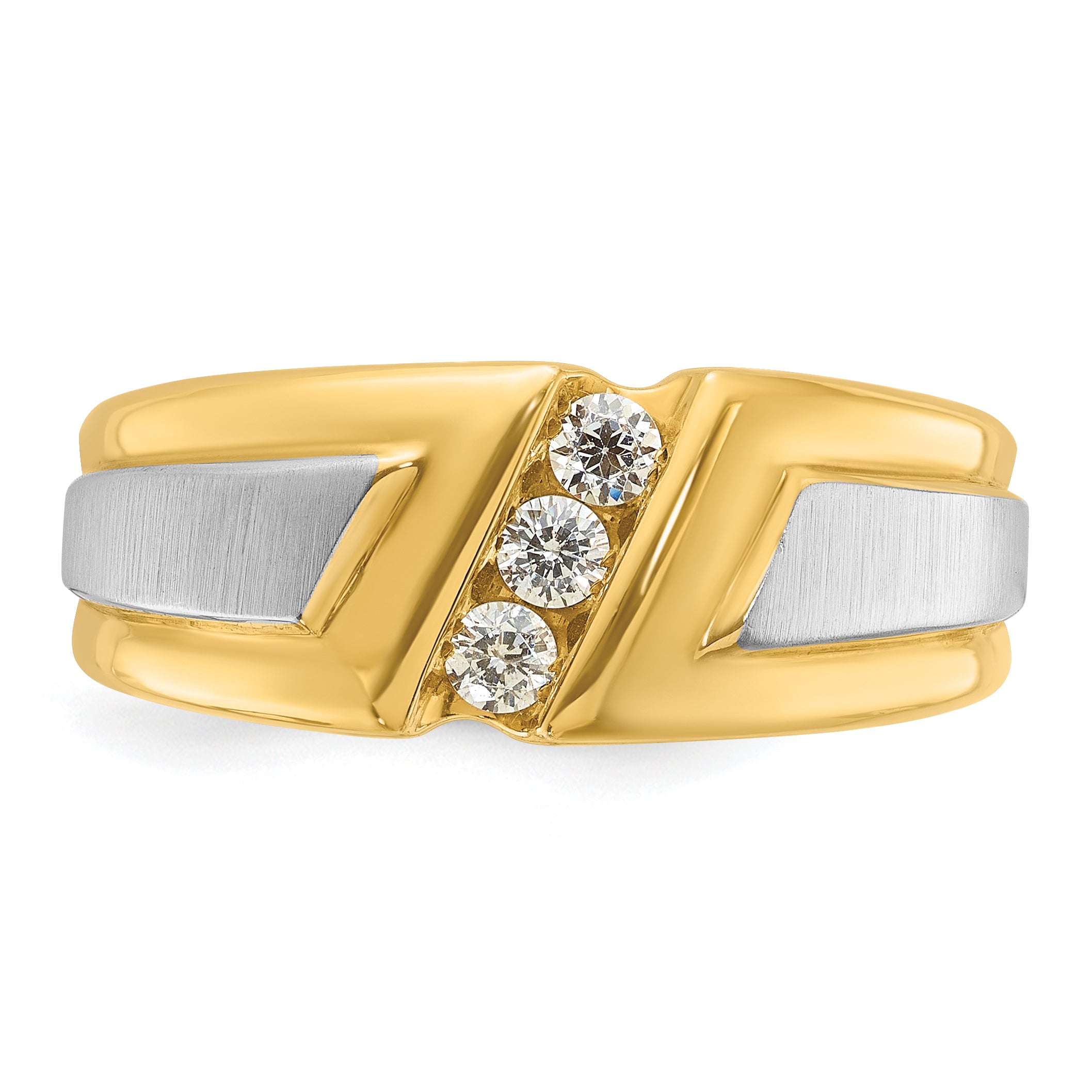 10k Two-tone Men's Polished and Satin 3-Stone 1/4 Carat A Quality Diamond Ring