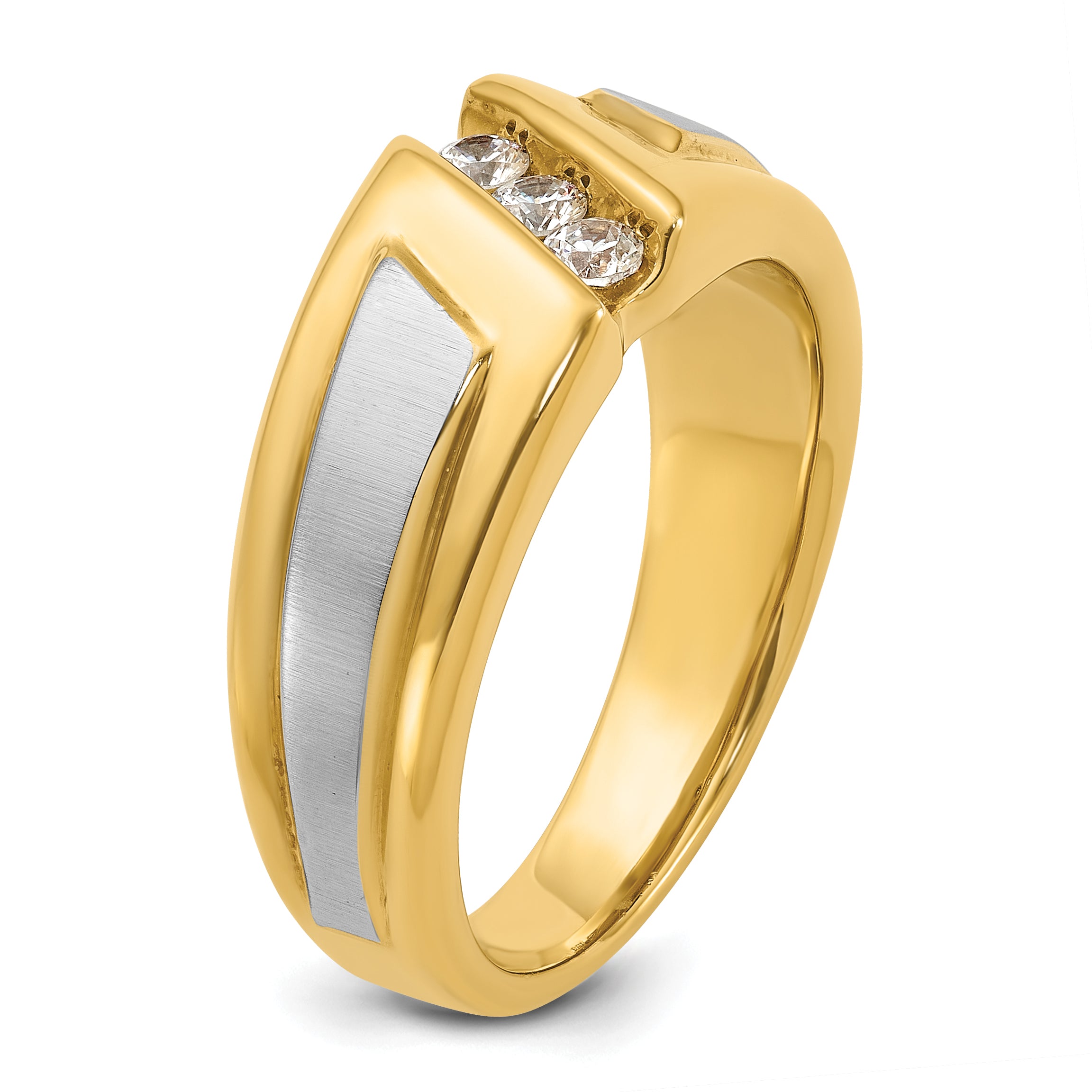 14k Two-tone Men's Polished and Satin 3-Stone Ring Mounting, Mounting Only - Sophia Jewelers