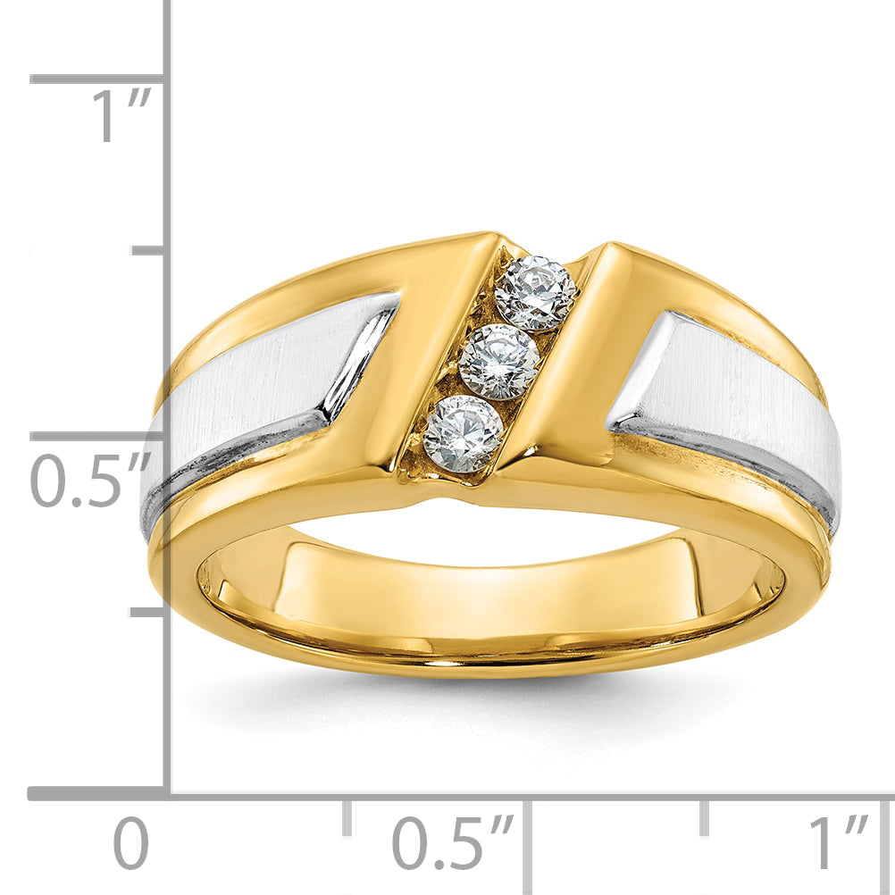 14k Two-tone Men's Polished and Satin 3-Stone 1/4 Carat AA Quality Diamond Ring - Sophia Jewelers