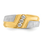 14k Two-tone Men's Polished Satin and Grooved 3-Stone Ring Mounting, Mounting Only - Sophia Jewelers
