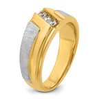 14k Two-tone Men's Polished Satin and Grooved 3-Stone 1/4 Carat AA Quality Diamond Ring - Sophia Jewelers