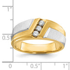 14k Two-tone Men's Polished Satin and Grooved 3-Stone 1/4 Carat AA Quality Diamond Ring - Sophia Jewelers