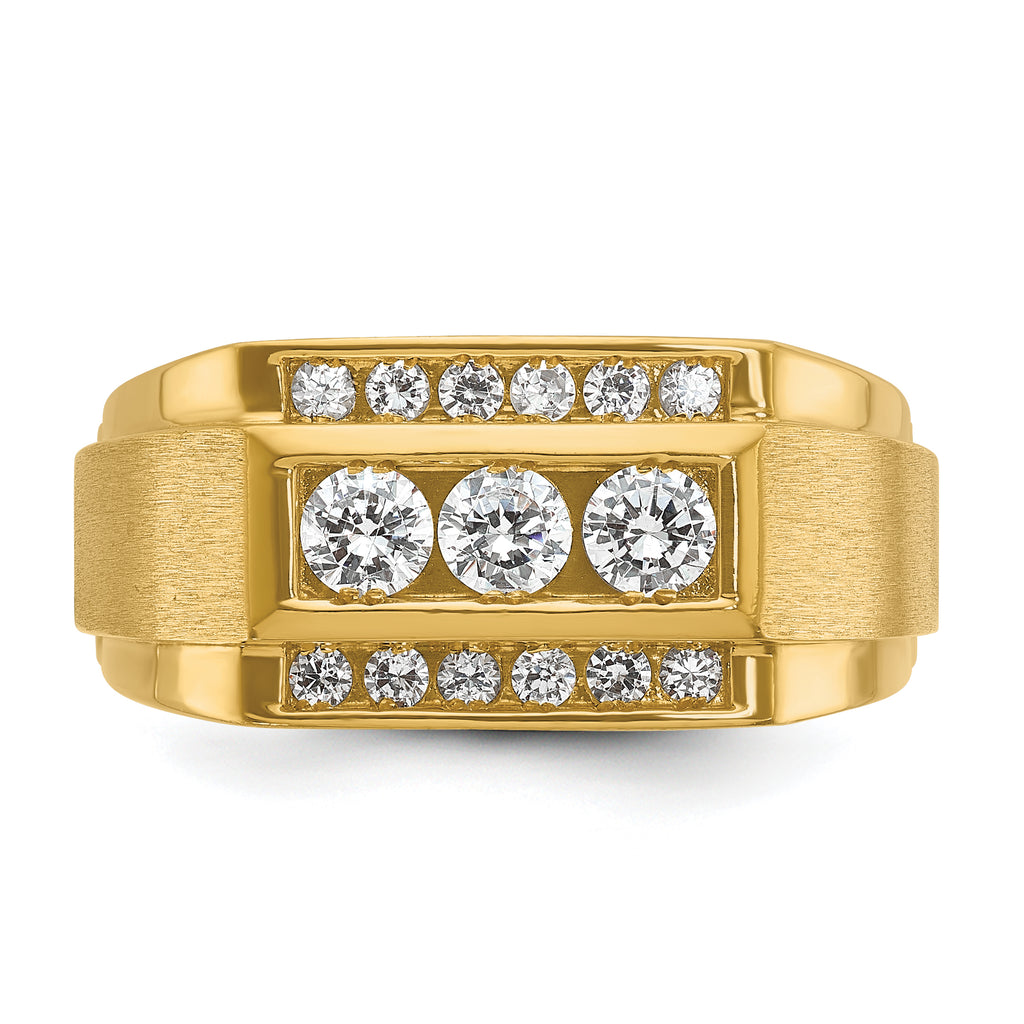 14k Men's Polished and Satin 3-Row 3/4 Carat AA Quality Diamond Ring - Sophia Jewelers