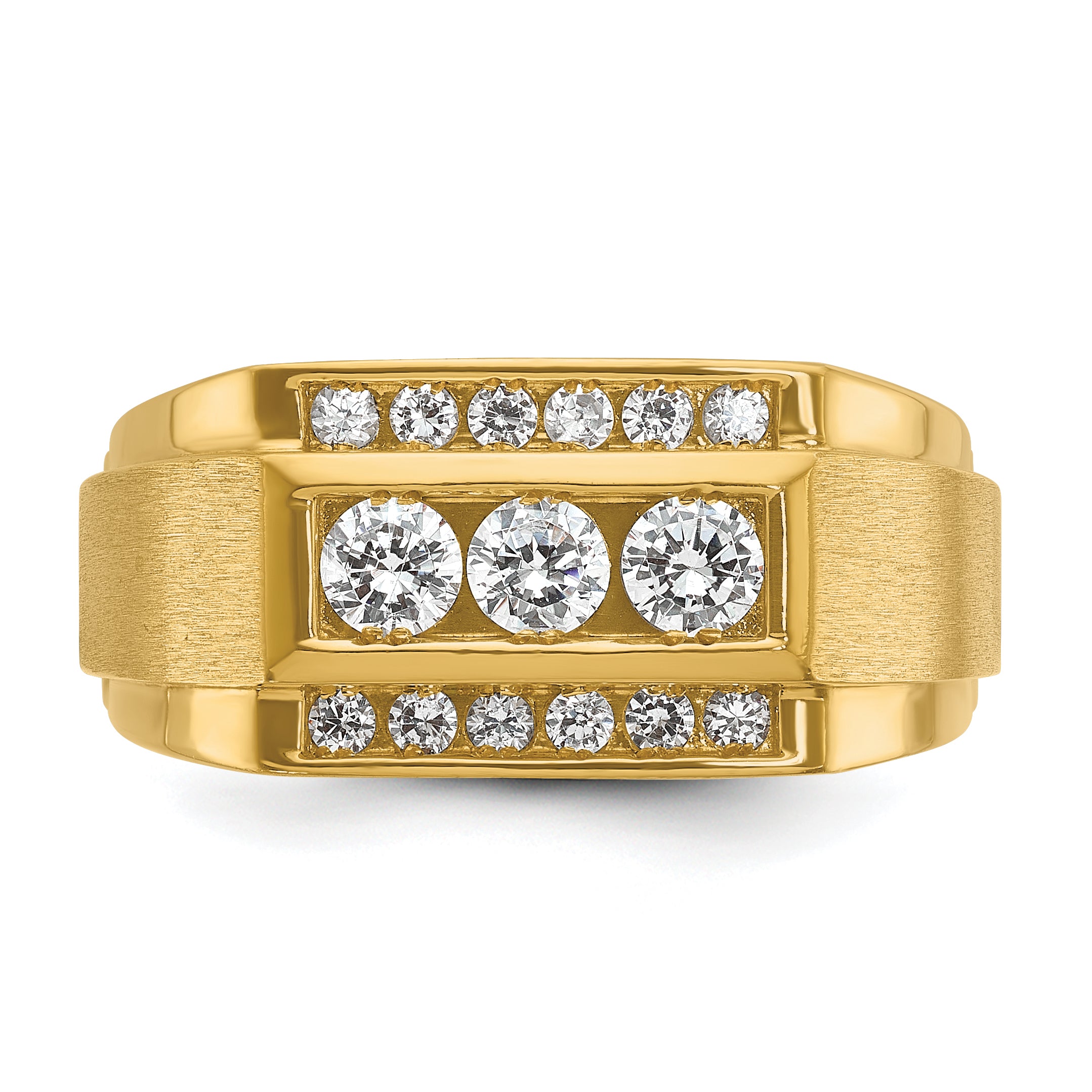 14k Men's Polished and Satin 3-Row 3/4 Carat AA Quality Diamond Ring - Sophia Jewelers