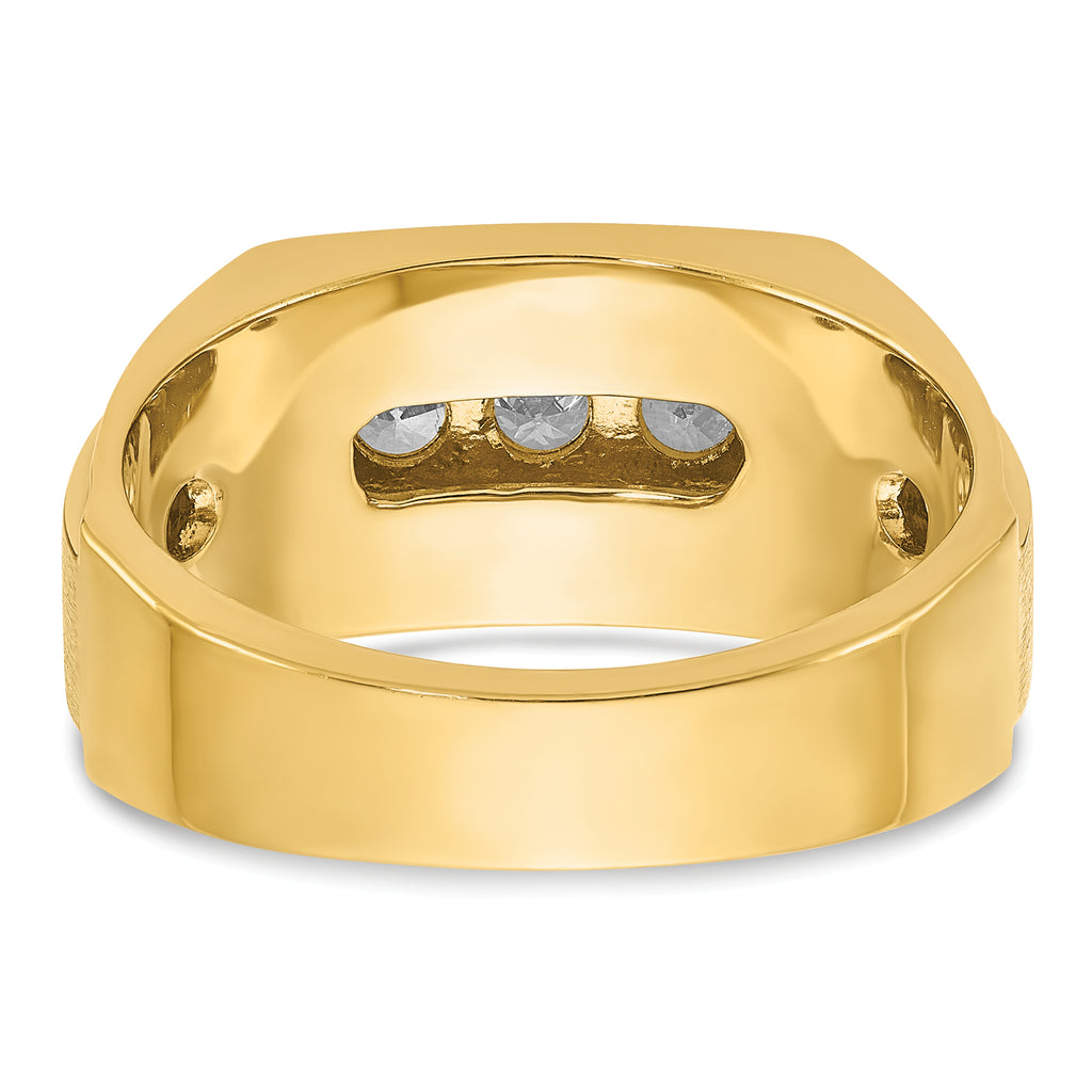 14k Mens Polished and Satin 3-Row Ring Mounting, Mounting Only - Sophia Jewelers