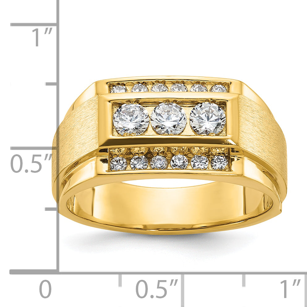 14k Men's Polished and Satin 3-Row 3/4 Carat AA Quality Diamond Ring - Sophia Jewelers