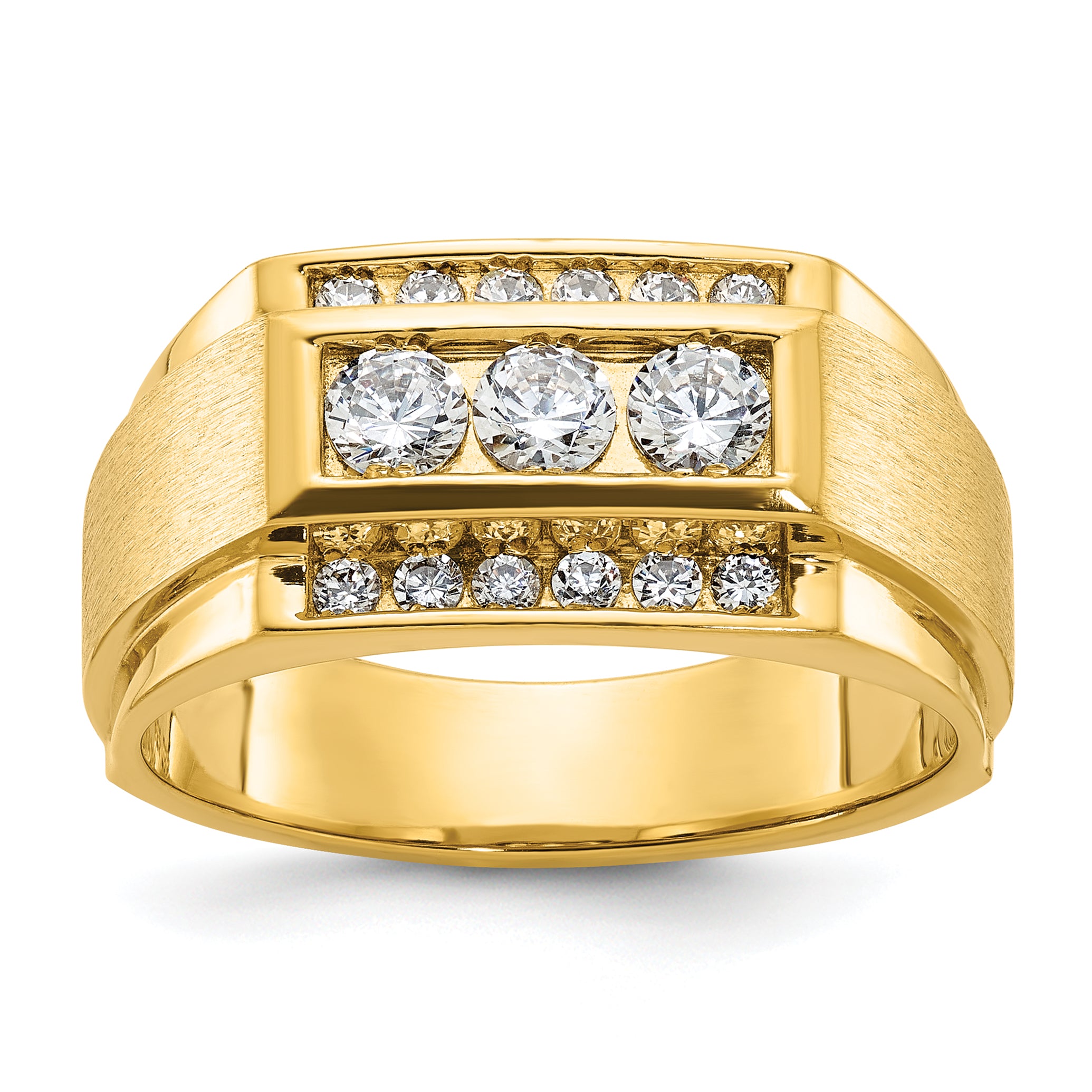 14k Mens Polished and Satin 3-Row Ring Mounting, Mounting Only - Sophia Jewelers