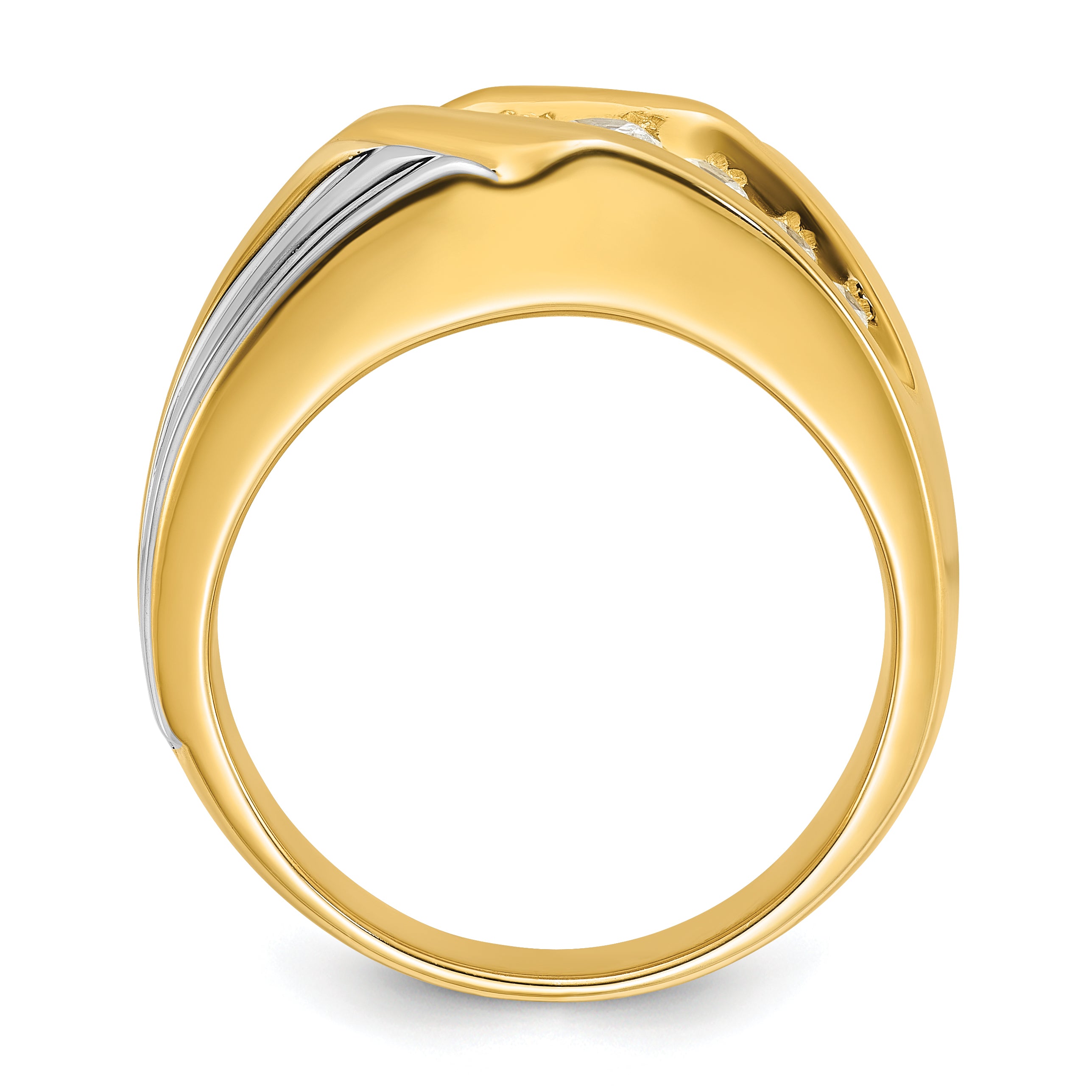 14k Two-tone 1 carat Lab Grown Diamond VS/SI+ G+ Complete Polished and Grooved Men's Ring