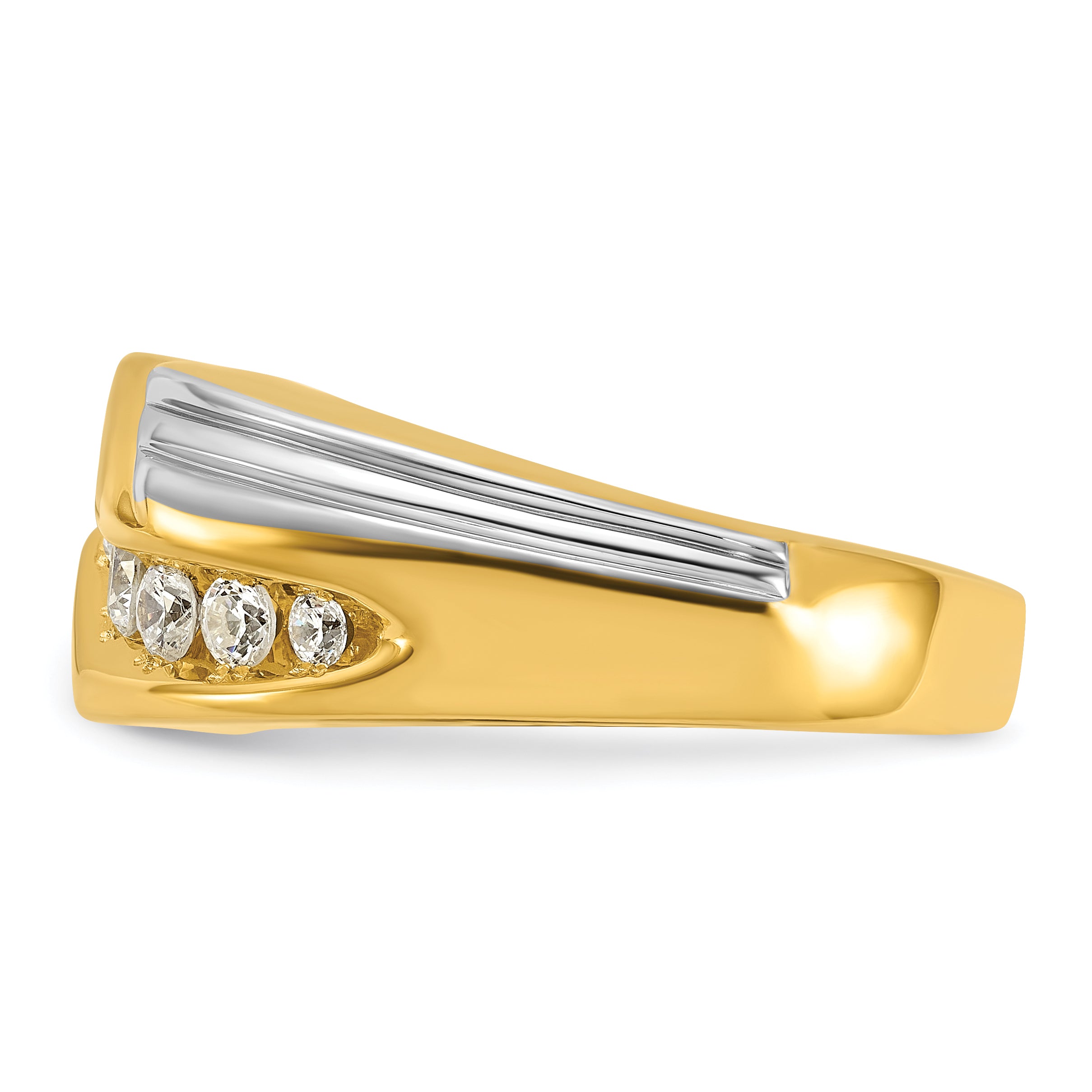 14k Two-tone 1 carat Lab Grown Diamond VS/SI+ G+ Complete Polished and Grooved Men's Ring