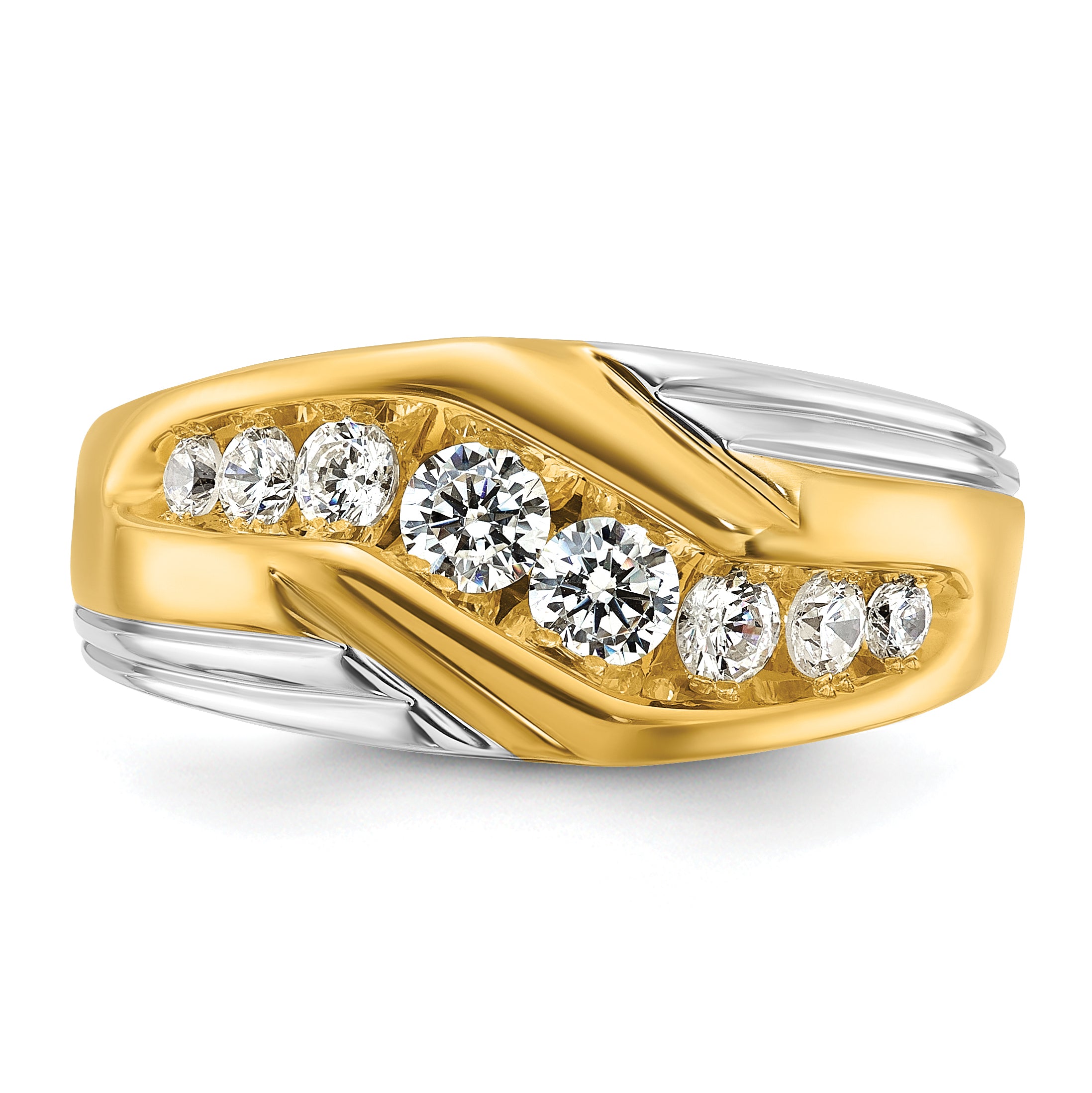 14k Two-tone 1 carat Lab Grown Diamond VS/SI+ G+ Complete Polished and Grooved Men's Ring