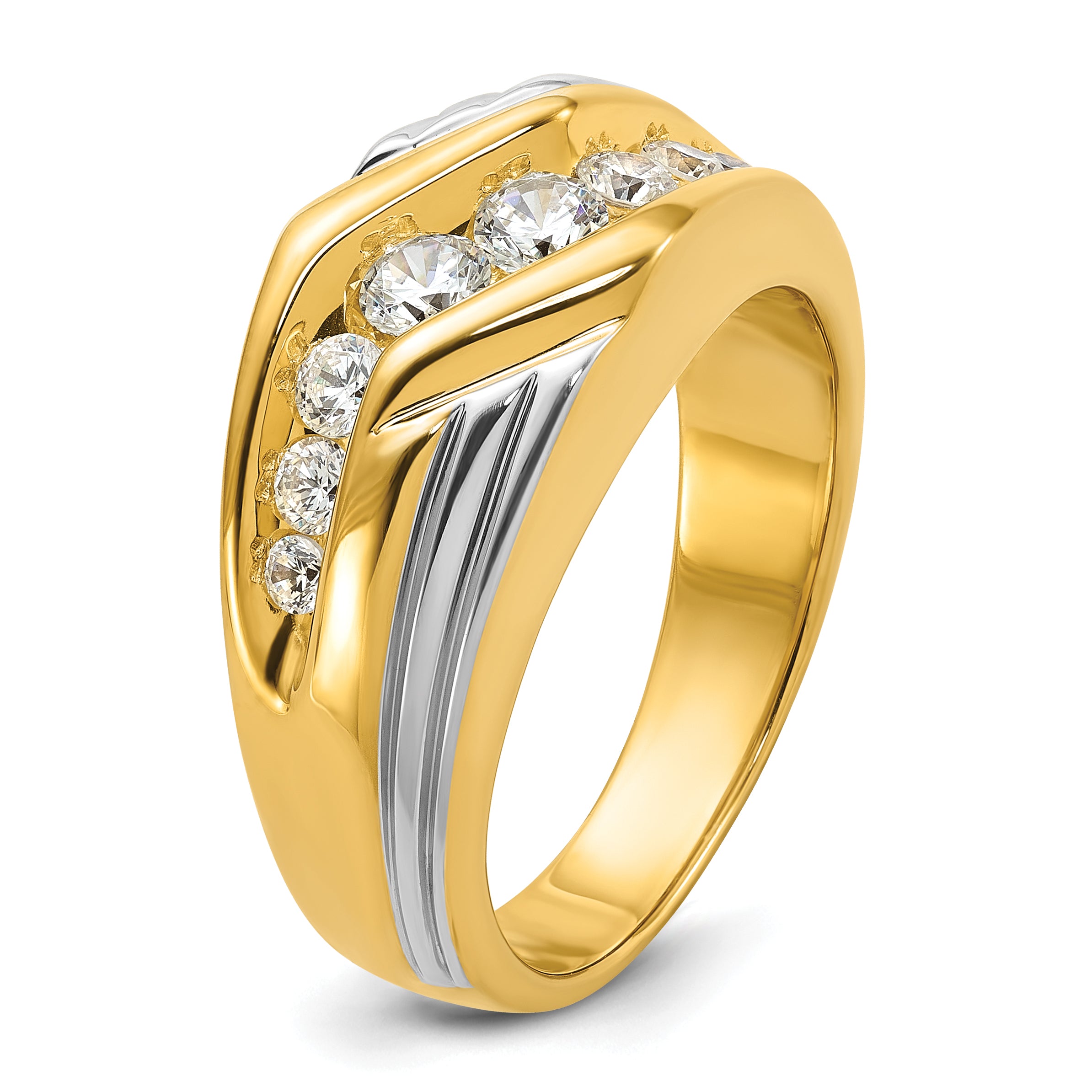 14k Two-tone 1 carat Lab Grown Diamond VS/SI+ G+ Complete Polished and Grooved Men's Ring