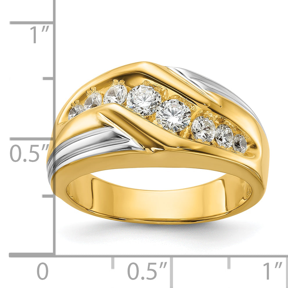 14k Two-tone 1 carat Lab Grown Diamond VS/SI+ G+ Complete Polished and Grooved Men's Ring
