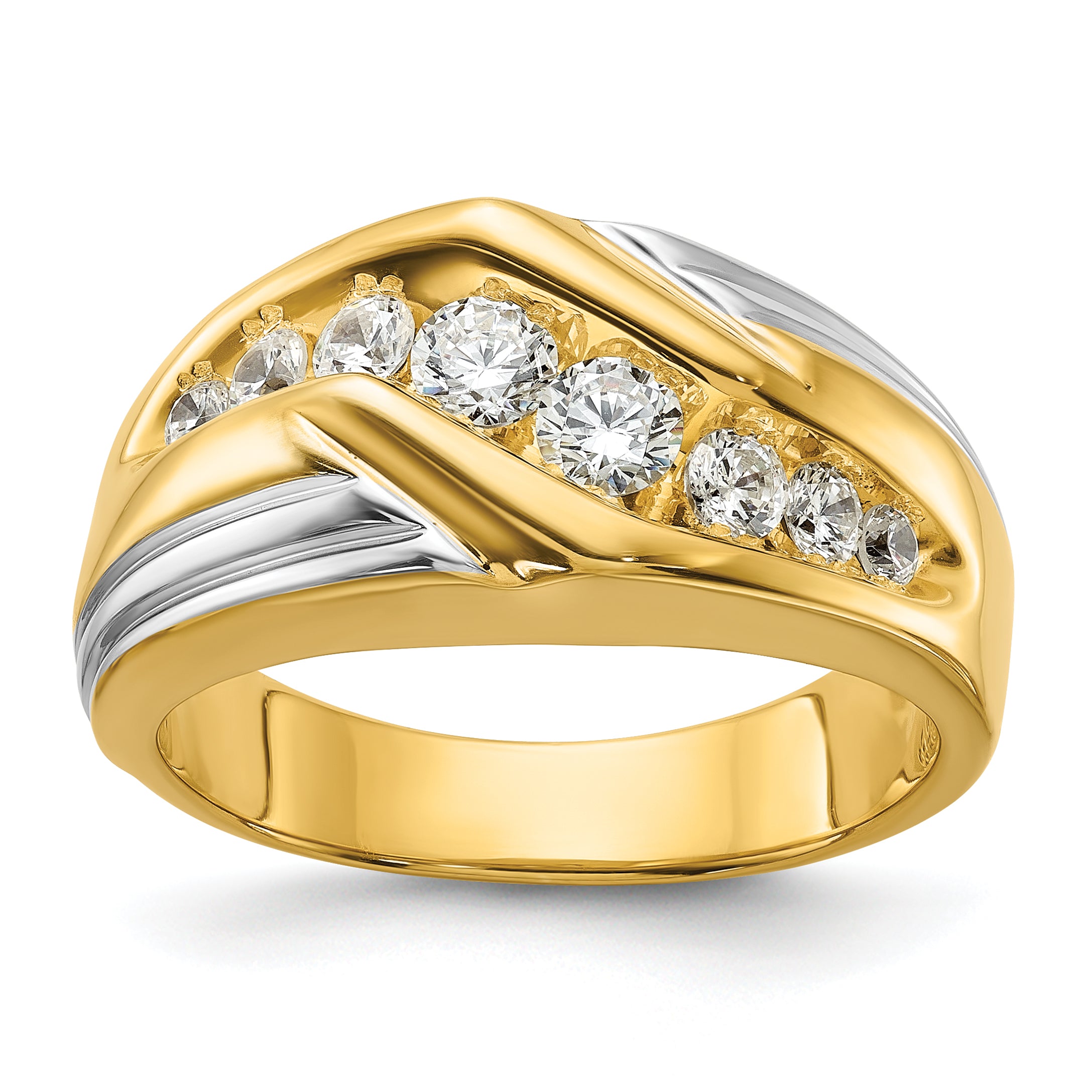 14k Two-tone 1 carat Lab Grown Diamond VS/SI+ G+ Complete Polished and Grooved Men's Ring