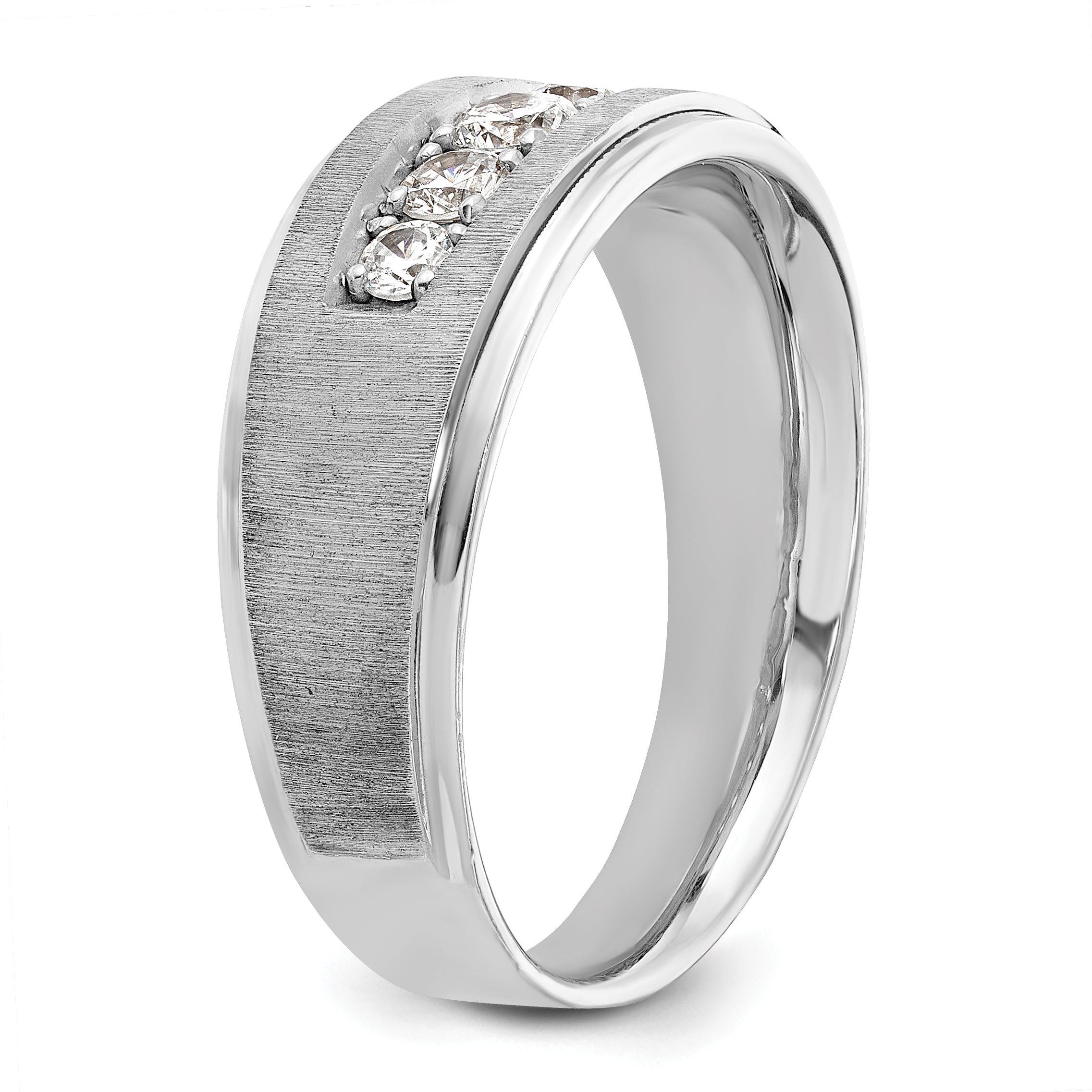 14k White Gold Polished and Brushed Five Stone Men's Ring Mounting, Mounting Only - Sophia Jewelers