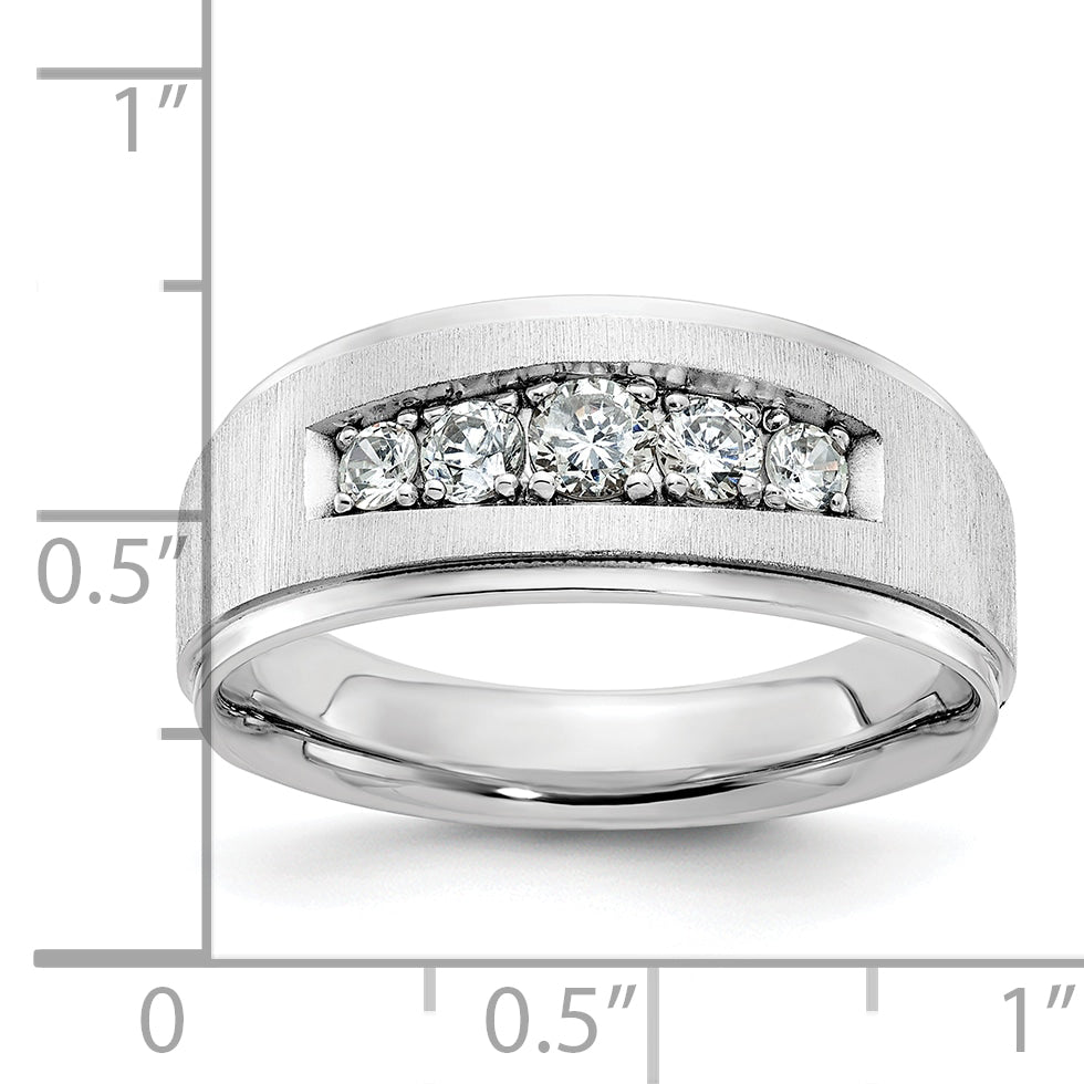 14k White Gold Polished and Brushed Five Stone Men's Ring Mounting, Mounting Only - Sophia Jewelers